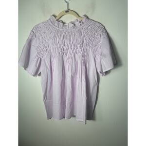 Merlette Lilac Smocked Flutter Sleeve Cotton Blouse Sz M